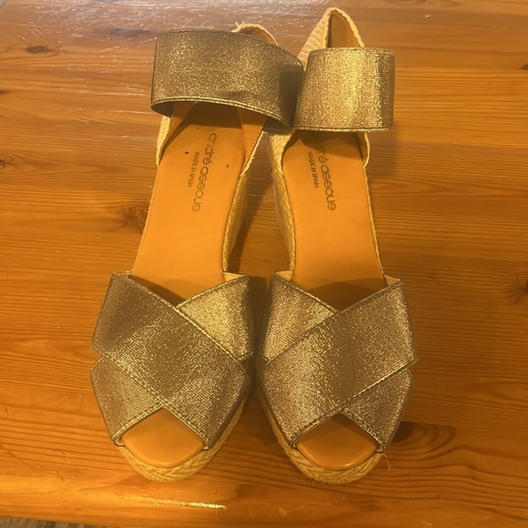 andre assous erika espadrille wedge sliver sandal made in Spain size 10 - Picture 3 of 9